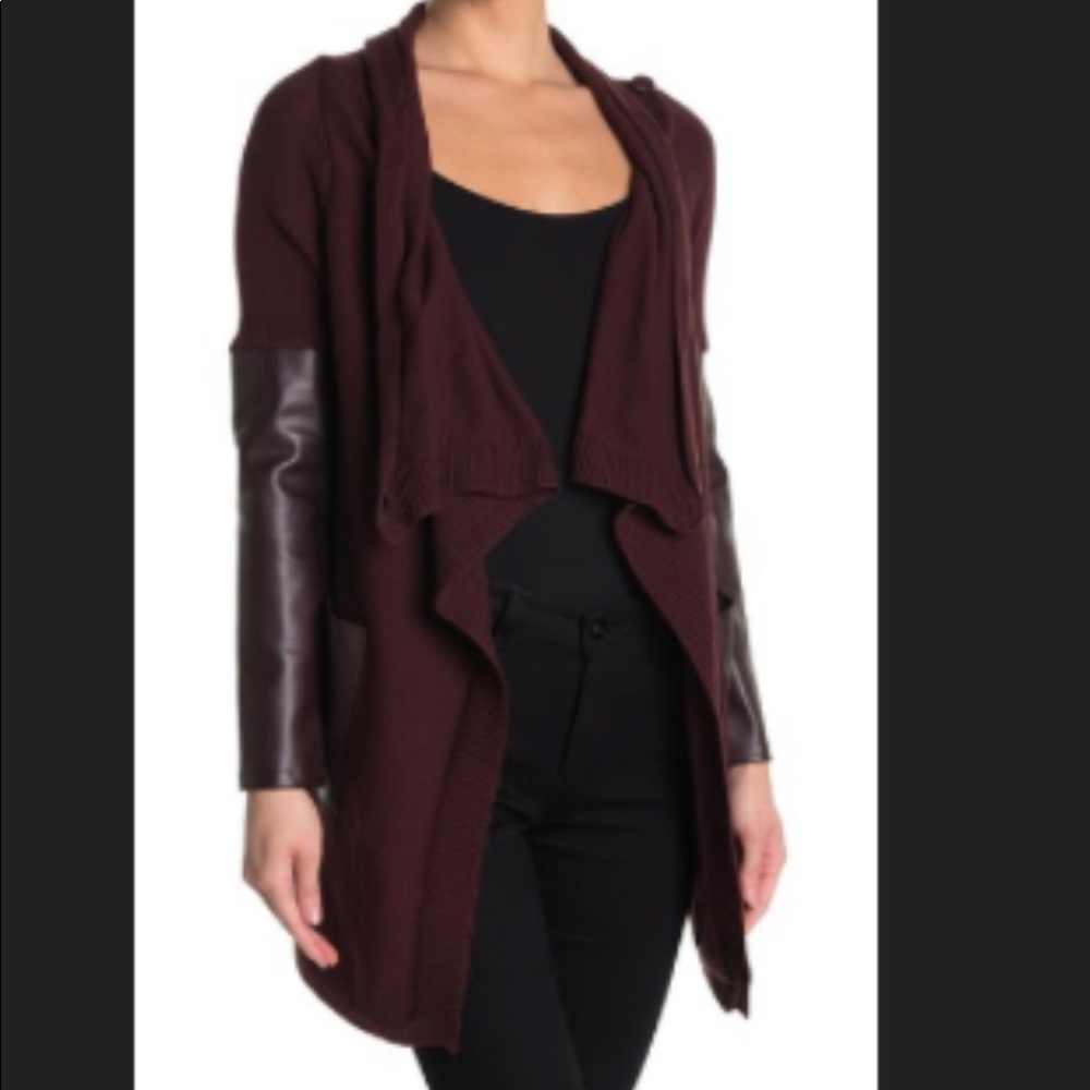 BLANK NYC Cardigan type sweater with faux leather sleeves